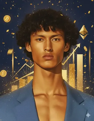 portrait of a person with Basic Attention Token theme and crypto logos